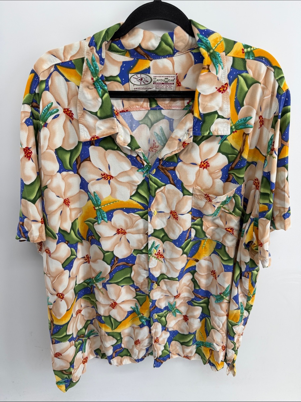 Bayou Wear Jazz Fest Moonlit Magnolias print short sleeve button up shirt 2XL